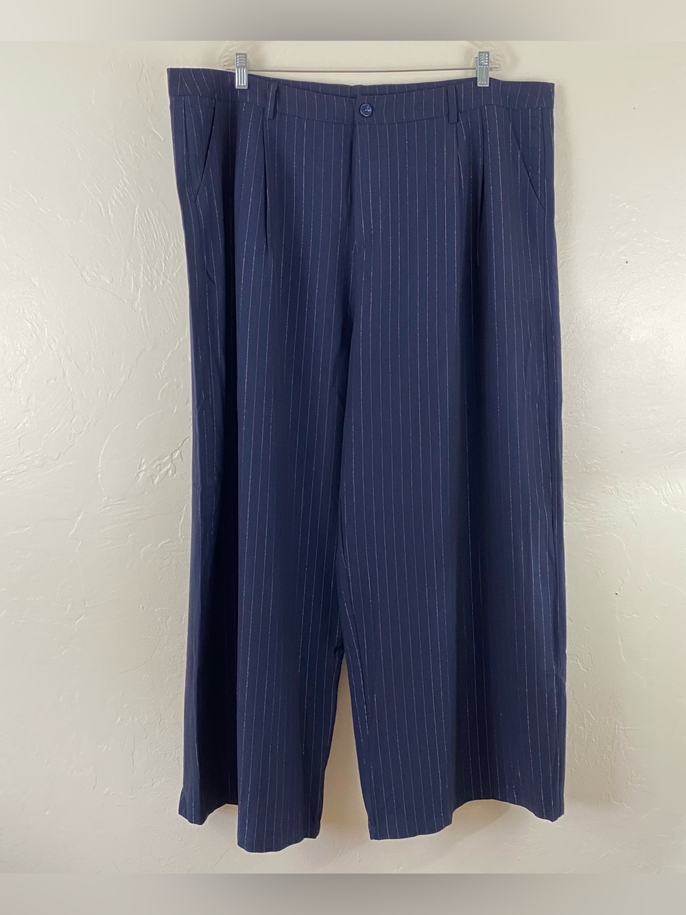 Cider New Size 4X Navy Blue & Gold Metallic Striped Full Wide Leg Trouser Pant